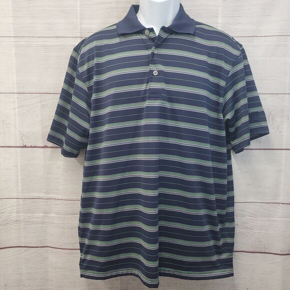 Perry Ellis U2 Under Golf Polo Blue Shirt Men’s Large Striped Green Purple - Picture 1 of 6